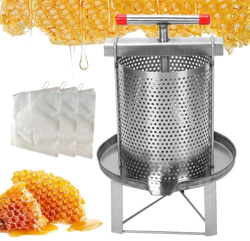 -Honigextraktor – Edelstahl Manueller Honigextraktor | Honigfilter Honigsieb, 10L Honigschleuder mit 3 Honigfiltern, manuelle Honigernteausrüstung für Honigfruchtwachs