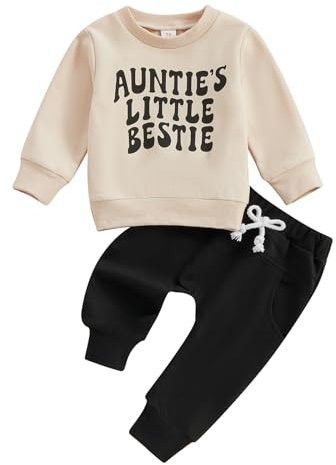 RWYBEYW Toddler Baby Girl Auntie Outfits Funny Letter Long Sleeve Crewneck Sweatshirt Tops and Pants Fall Winter Clothes Set (A# Black, 18-24 Months)