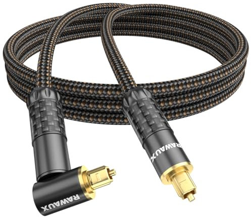 RAWAUX Câble Audio Optique 2M, Câble Optique Numérique à 90 Degrés Cable Toslink S/PDIF à Angle Droit Plaqué Or 24K pour TV, barre de son, amplificateur et console de jeu (1 * 90° - Noir)
