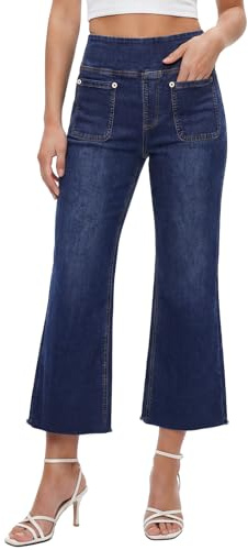 Cropped Pull On Jeans för Kvinnor, Chasehot Trendiga Elastiska Hökmidja Flared Jeans Skinny Bell Bottom Boot Cut Jeans​Mörkblå-S