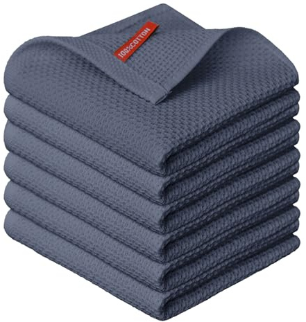 Artoid Mode Waffle Gris Oscuro 100% Algodón Toallas de Cocina Suave, Juego de 6 Piezas 30x30 cm Lavable Absorbente Trapos de Limpieza Cocina
