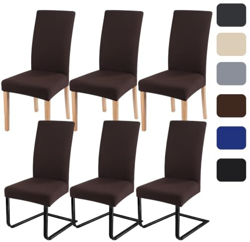 ZCLIKEU Stolsöverdrag i set om 6 för svängstolen, universellt, moderna stretchiga stolsskydd, avtagbara, tvättbara stolsöverdrag för hus, kök, hotell, restaurang, bröllop och fester – mörkbrunt