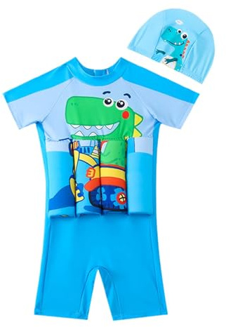 Générique Maillot de Bain Flottant Enfant Fille avec Bonnet, Maillot de Bain Enfant avec Flotteur Intégré, Combinaison Flottante à Flottabilité Réglable pour Natation Débutant Garçons Filles,4-8 Ans