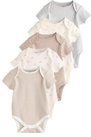 NEXT Unisex Bambino Confezione da 5 body per neonati a maniche corte in 100% cotone Neutro 6 Mesi-9 Mesi
