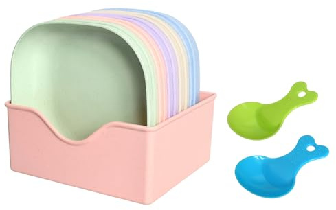 Juego de 13 Piezas Cuenco Gato, Fibra De Trigo Cuencos para Gatos con Bordes Lisos, Antideslizante Platos para Gatos con Base De Almacenamiento y Cuchara, Multiusos
