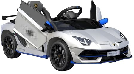 Baroni Toys Lamborghini Baby Car Elettrica 6V con Telecomando Genitori, Suoni, MP3, Retromarcia, Auto per Bambini 1-4 Anni, 100x60x50 cm Bianca