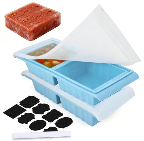 Mobumeia Contenedores para Congelador de Silicona para Sopa y Caldo (2 Piezas x 500ml) – Molde de Cubos de Hielo Grandes con Tapa, Apto para Meal Prep, Horno y Microondas