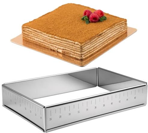 Bakram rektangulär justerbar, 25 × 17,5 × 4,8 cm tårtring fyrkantig rostfritt stål