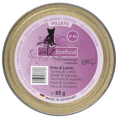 catz finefood kattfoder våta fina filéer nr. 411 kalkon och lamm i gelé – kornfritt våtfoder för din katt utan socker – kattvåtfoder från finaste i gelé, 85 g (förpackning med 12)