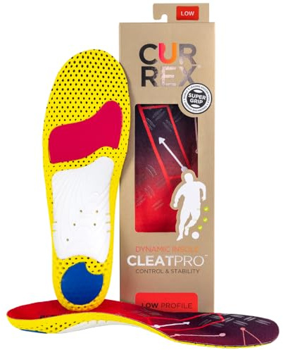CURREX CLEATPRO - Thin, Arch Support Insoles, Comfort, Cushion & Stability in Cleats, Soccer, Football, Baseball, Softball, Super Grip for Control, Shock Absorbing Inserts, Men & Womenn (Low Arch, S)