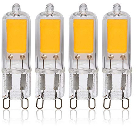 Simba Lighting G9 LED COB Light Bulb (4 Pack) 2W T4 20W to 25W Halogen Replacement for Pendants, Ceiling Lights, Desk Lamp, Wall Sconce, 120V JCD Bi-Pin Base Non-Dimmable, 2700K Warm White