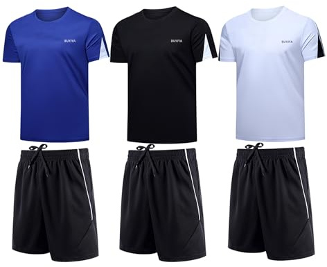 BUYJYA Abbigliamento da allenamento da uomo Pantaloncini atletici Set 3 Pack Basket Calcio Allenamento Corsa Palestra Regali di Natale, Nero-bianco-blu, X-Large