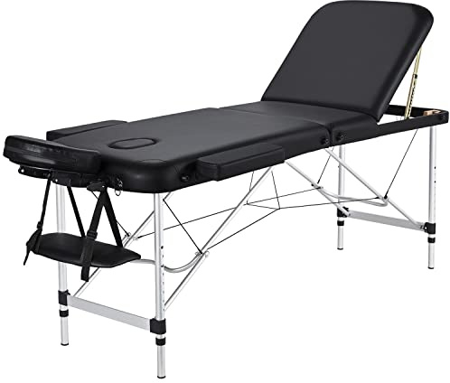 Yaheetech Camilla de Masaje Plegable de 3 Zonas 213x82cm Negro | Camilla Estética de Aluminio, Altura Ajustable, con Bolsa de Transporte, para Fisioterapia, Quiromasaje, Tatuajes, Reiki