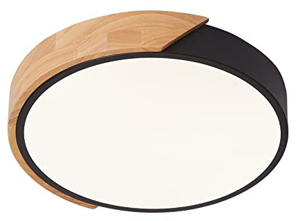 Schindora Plafonnier LED 24W Blanc Neutre 4500K 1600LM, Plafonnier LED Moderne Rond en Bois Intérieur Ø30cm pour Salon Couloir Maison Bureau Porche