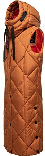 Navahoo Varm dam vinter quiltad väst lång med huva XS-XXL, Rusty Cinnamon, S