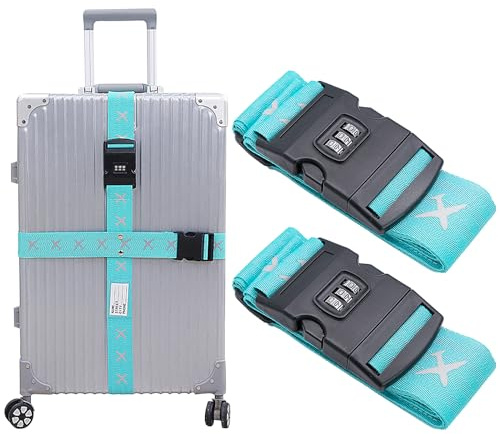 2 PCS Luggage Straps with Coded Lock, 200cm Adjustable Travel Packing Belt, Heavy Duty Suitcase Connector Straps for Mark Luggage, Easy to Recognize (Blue)