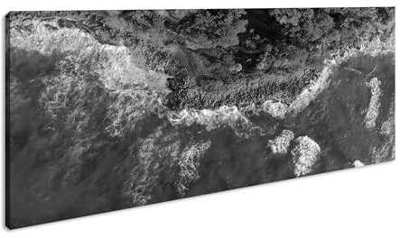 Panorama sulla costa del mare, 100 x 50 cm, effetto: bianco e nero, stampa digitale di alta qualità con cornice