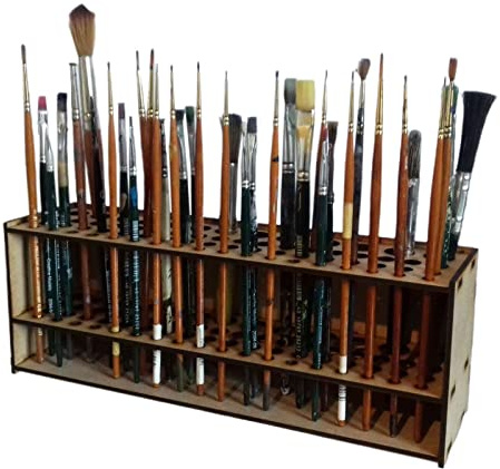 Streysisl Porta pennelli in legno dipinto 67 fori organizzatore pennelli porta pennelli trucco in legno supporto per pennelli pittura per pennelli, acquerello, pittura