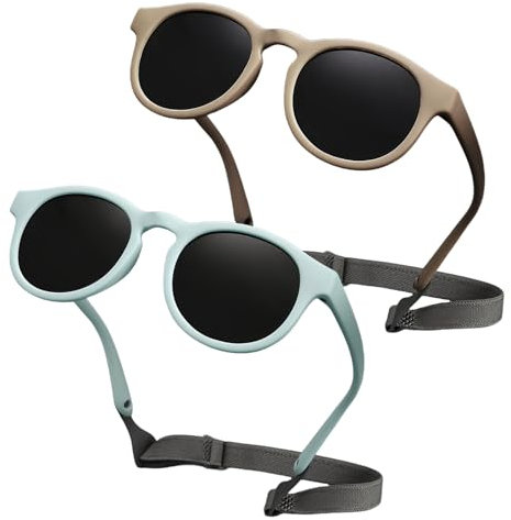 BYZESTY Baby Sonnenbrille 0-36 Monate, 2 Paar Kinder Sonnenbrille, Polarisierte Baby Sonnenbrillen mit Riemen Verstellbar, Polarisierte UV400 Schutz fur Jungen Mädchen