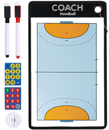 Handball Board, Handbollstränare Urklipp - Magnetisk dubbelsidig | urklipp för coachning | Bärbar Handball Dry Marker Board med hel- och halvplan för handbollsträning, tävlingar