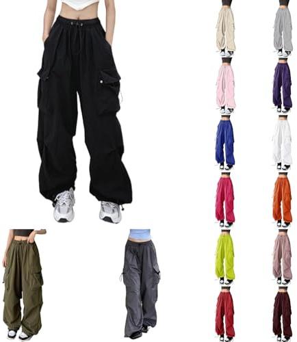 Générique Pantalon cargo baggy pour femme, streetwear, hip-hop, pantalon de jogging avec cordon de serrage, décontracté, ample, jambes larges, pantalon de survêtement amincissant y2k (Noir, 3XL)