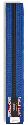 Playwell kampsport bomullsfärgat bälte med svart randigt graderingsbälte - (Karate, Judo Taekwondo), Blått bälte med svart rand, 220cm