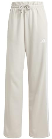 adidas Mujer Essentials 3-Stripes Open Hem French Terry Pants, Wonder Alumina/White, L