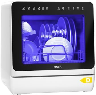 HAVA 2025 NEUE Tischgeschirrspüler mit Wasserenthärter und erhöhter Energieeffizienz, Spülmaschine mit 8 Programmen, Kindersicherung & verzögerter Start, keine Installation erforderlich