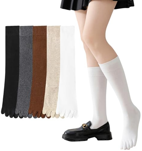 AOOPOO 5 Paia Calze da Donna con dita Separate Calzini Sportivi in Cotone, Morbido Caldo Calze al Ginocchio Lunghe al Ginocchio da Donna alta a Righe Calze Sportive con Punta, EU 35-40