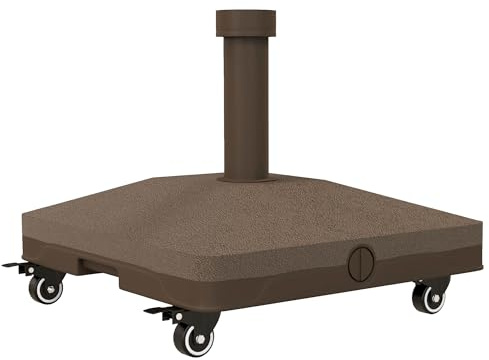 Outsunny Base per Ombrellone in HDPE a 4 Ruote con Freni, Basamento per Ombrellone Riempibile Fino a 20 kg di Acqua e Sabbia, per Pali di Ombrelloni da Ø22-38 mm, 45x45x39 cm, Marrone