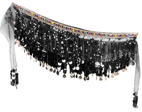 Ceinture Danse Orientale Femme, Écharpes de Hanche de Danse du Ventre Fille Foulard Belly Dance Foulard à Sequins Doré Écharpe Déguisement Mousseline de Soie, 1 Pièce, pour Scène, Fête, Anniversaire