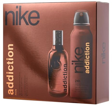 NIKE - Addiction Man Promoción Perfume 100 ml + Desodorante 200 ml, Colonia y Desodorante Hombre, Perfume Formato Spray, Eau de Toilette Natural y Masculina, Aroma Amaderado Balsámico