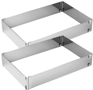 Zenker 9348550 Lot de 2 Cadres à gâteau rectangle réglable, cadre extensible, moule à gâteau rectangle, Acier inoxydable, Argent, 27,5-52 x 18,5-34 cm