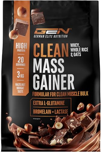 Clean Weight Gainer - 3 kg - Con Carboidrati Complessi e Proteine - Ideale per la Fase di Massa - Polvere per l’Aumento di Massa e di Peso - Vegetariano - Gusto Hazelnut Nougat