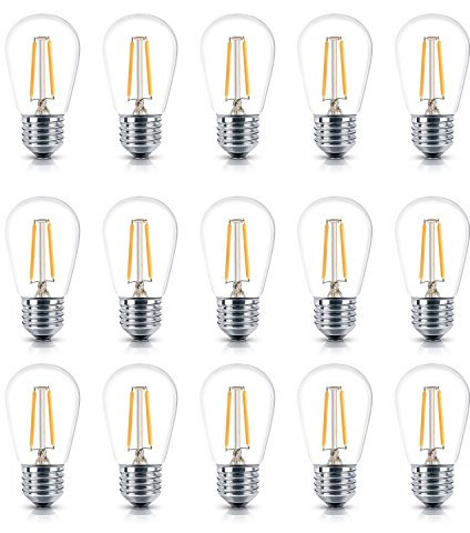 KINGCOO 2W S14 LED Lampadine a Filamento, E27 Edison Lampadina Decorativa Vintage,Lampadina a Incandescenza da 20 Watt Equivalente,2700K Bianca Calda(15-Packs)