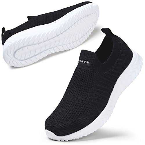 STQ Basket Confort Chic Femme Marche Chaussure Mode et Sport pour Femmes San Lacet Respirant Légères Slip on Casual Fitness Campus Tennis Running Travail Outdoor Gym Jogging Sneaker Noir Blanc EU 39