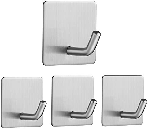 Vista Stick on Hooks, Self Adhesive Hooks Stainless Steel Sticky Hooks Waterproof and Rustproof for Hanging on Wall, Door, Closet, Bathroom, Kitchen, Bedrooms for Towel, Tea Towel, Clothes - 4 Packs