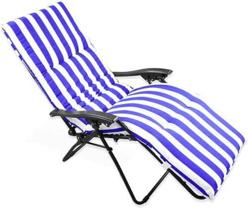 VIGIVISION Cojín para Tumbona. Colchón Tumbona Acolchada Medidas 180x50X5cm (Rayas Azul)