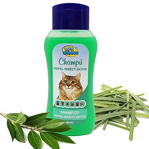 BPS Champú Repel-Insect para Gato 250ml Shampoo Animales Domésticos Seguro y Natural Diseño para Todo Tipo de Razas BPS-4274 * 01