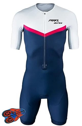 FFFF & OLFEH Triathlon Tri Costume, Trik Tri Costume pour Hommes - Mens Manches Courtes Tri Skinsuit 3D Gel Coussin Solide Tenue VTT Combinaison Vélo Jersey Respirant Séchage (FA2,M)
