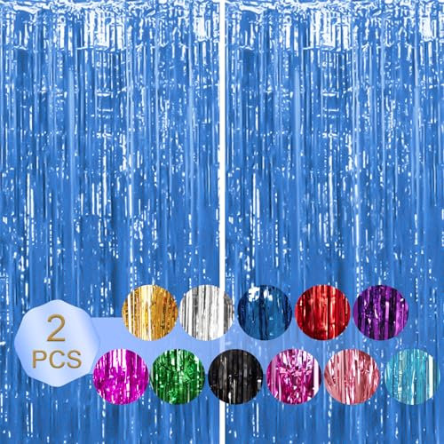 2 Stück 1 * 2 M Dunkel Blau Lametta Vorhang, Metallische Glitzervorhang Fringe, Fransenvorhänge für Fotohintergrund Tür Wandbehang Fenstervorhang Party Büro Dekoration