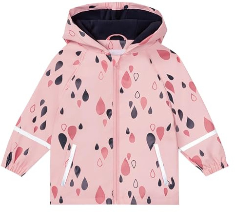 Chaqueta softshell para bebé 86, chubasquero para niñas y niñas, con capucha, estampado de dibujos animados, cremallera, rayas reflectantes y bolsillos, ropa impermeable para bicicleta