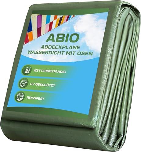 Abio Lona de Protección Impermeable, 2 x 6 m, Verde, 90 g/m², Con Ojales - Para Tienda de Campaña, Jardín, Madera, Muebles de Jardín, Camping