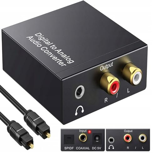 Beigemo 192kHz Analog zu Digital Audio Konverter mit Optischem Kabel- Analog auf Digital Wandler RCA Cinch + 3.5mm Audio-Klinke zu Toslink/SPDIF Koaxial Audio Adapter für TV DVD Blu-Ray PS3 Xbox -Alum