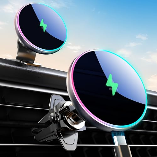 MOKPR für Magsafe Autohalterung mit Ladefunktion, 15W mit MagSafe Autohalterung Ladegerät Handyhalterung Auto mit Ladefunktion Lüftung/Armaturenbrett für iPhone 17/16/15/14/13/12 (Schwarz)
