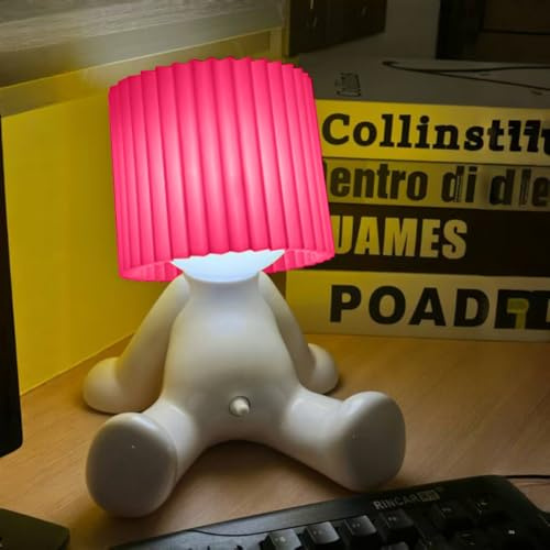 Umikk Lustiges LED Tischleuchte, Lampe „Ein kleiner schüchterner Mann“, Kreative A Little Shy Man Nachttischlampe, USB-Aufladung Tischlampe Mit Schirm, Romantische LED Nachttischlampe (Rosa)