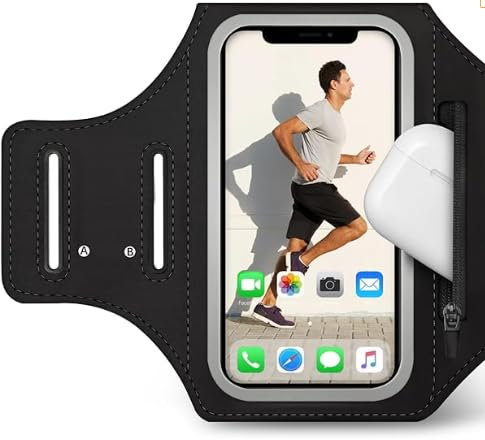 Brazalete Deportivo para Correr con Bolsa para Airpods - Brazalete Móvil Running Ajustable e Impermeable - Porta Móvil Running para iPhone y Samsung hasta 6,8
