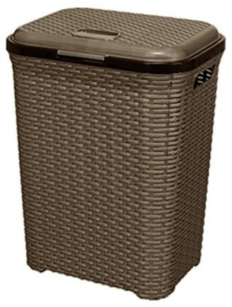 Cesto de Ropa 65L - Envio 24h - con Asas y Tapa - Pongotodo de Rattan de plástico duro. Cubo para plancha, Almacenaje de productos, Juguetes, Herramientas o Multiusos. Ligero y Resistente. (Marrón)