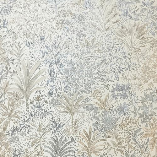 Vymura M95677 Capri Palm Landscape Italian Heavyweight Vinyl Wallpaper, White/Silver