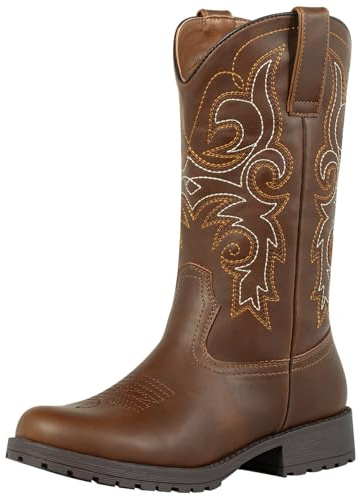 SheSole Mid Calf Cowboy Boots for Women - Non Slip Western Cowgirl Work Boots for Ranch, Horse Riding & Country Concert Dark Brown US 9